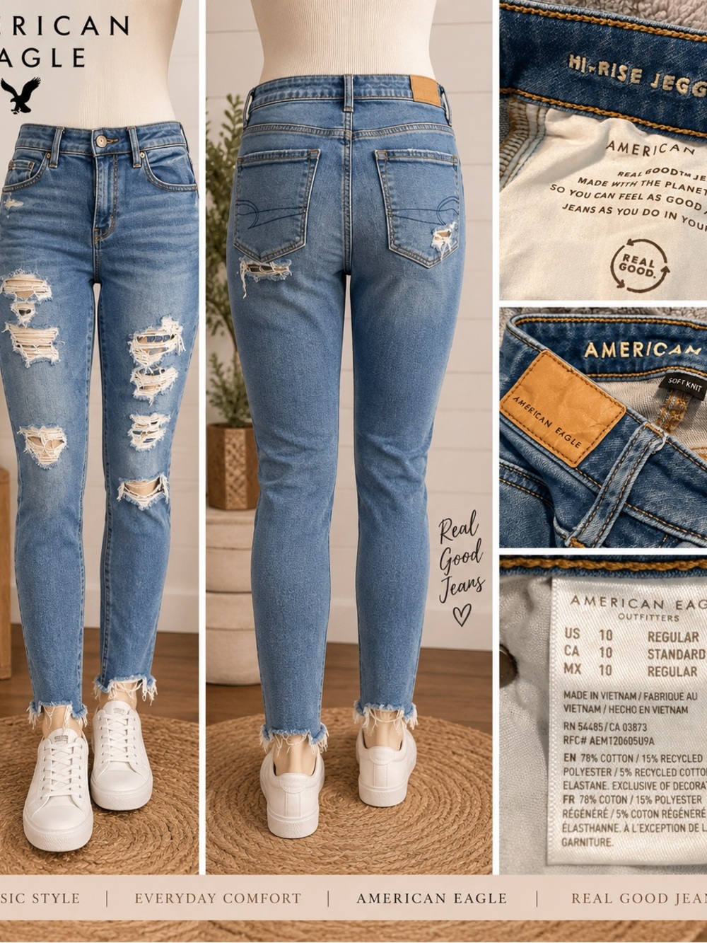 American Eagle Outfitters High-Rise Distressed Skinny Jeans - Light Blue Denim